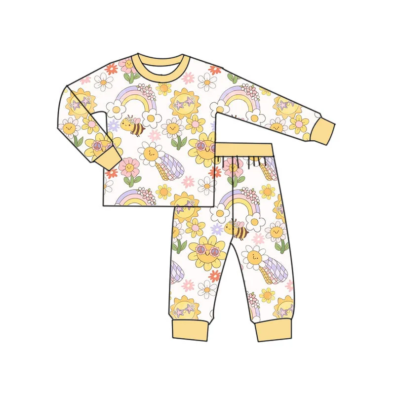 Wholesale Custom Floral Bee Bamboo Viscose Pajamas Baby Footless Romper Infant Boys Girls One Piece Zip Front Jumpsuits Clothes