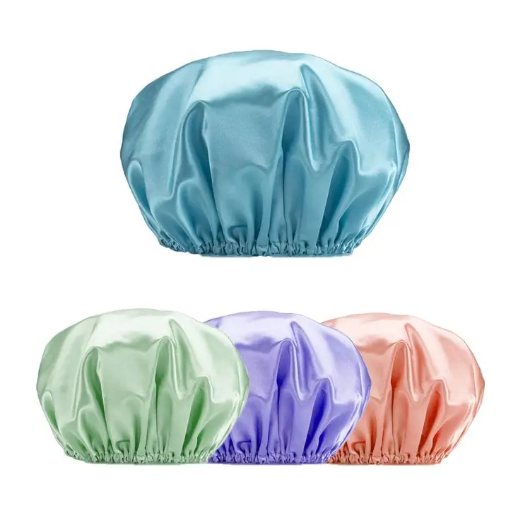 
New Custom Anti-Dust Reusable Polyester EVA Double Layer Waterproof Shower Caps Bath Caps with Adjustable Elastic Fashion 