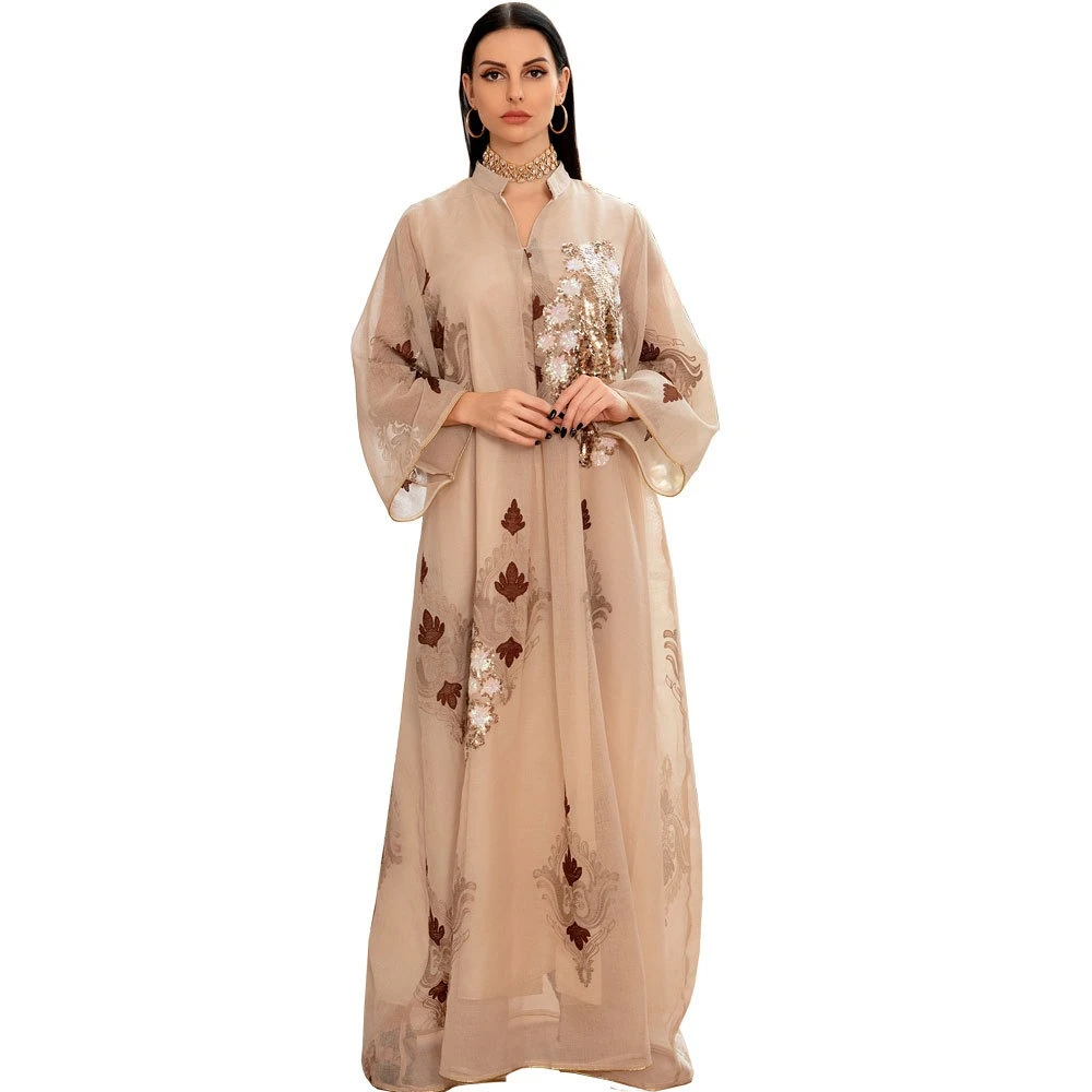 new 2024 High Quality Ethnic Clothing Sequin Islamic Women Dubai Abaya Loose Autumn Casual Dress Kaftan Dresses