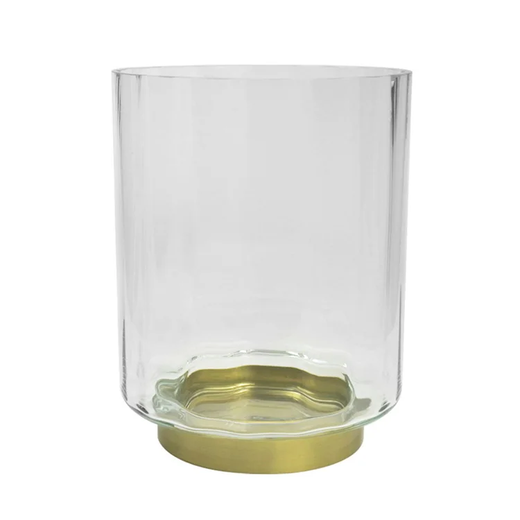 Home Decoration Use Votive Candle Holder Pillar Glass Hurricane Clear with Gold Metal Bottom