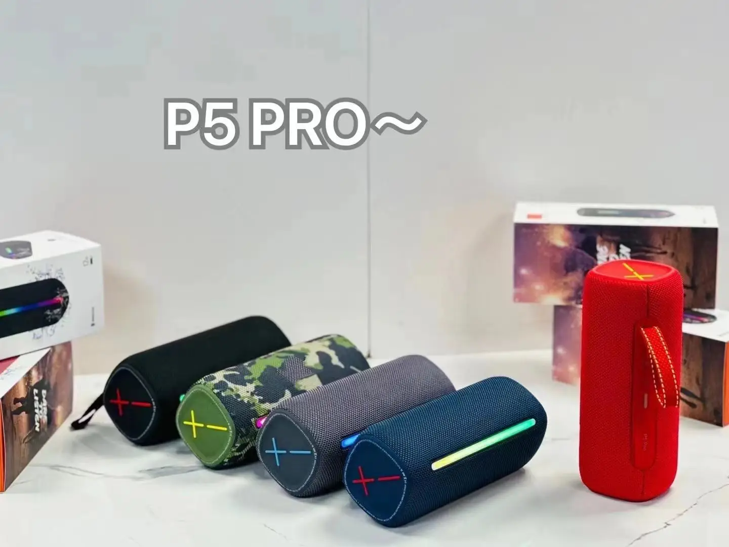 P5-pro LED Portable Wireless Bluetooth Speaker Waterproof Outdoor Loudspeaker RGB Gift Boombox Speakers FM Radio