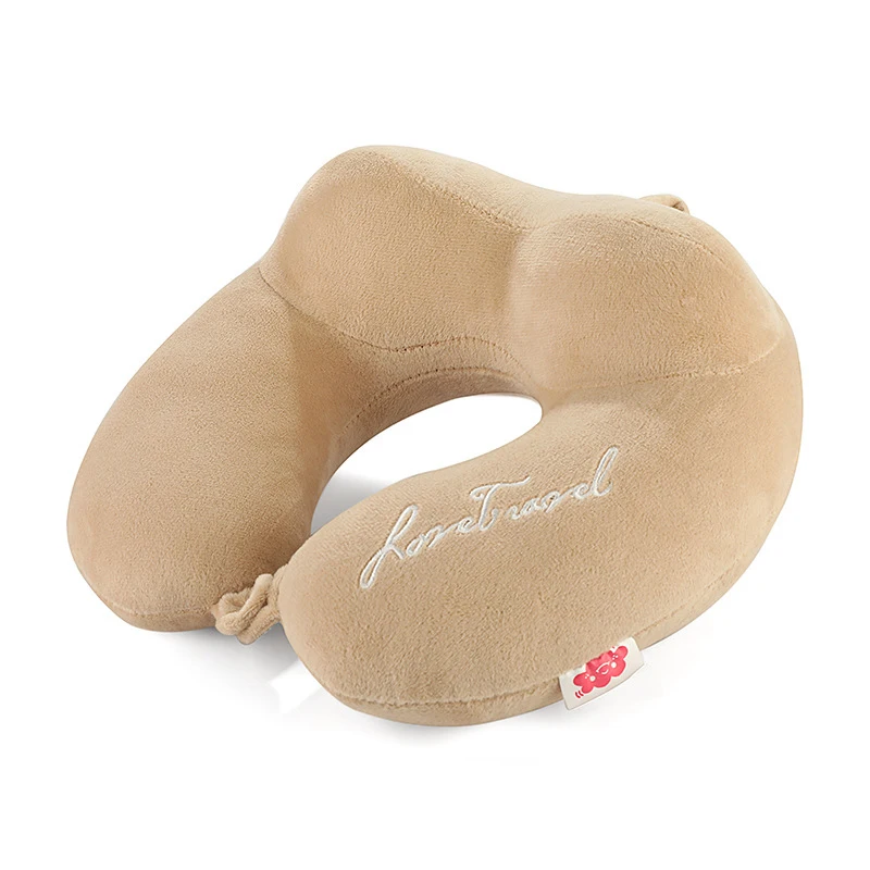 Custom Logo Travel Guard U-Shaped Inflatable Memory Foam Neck Pillow for Aircraft Car Adult Nap Student Use