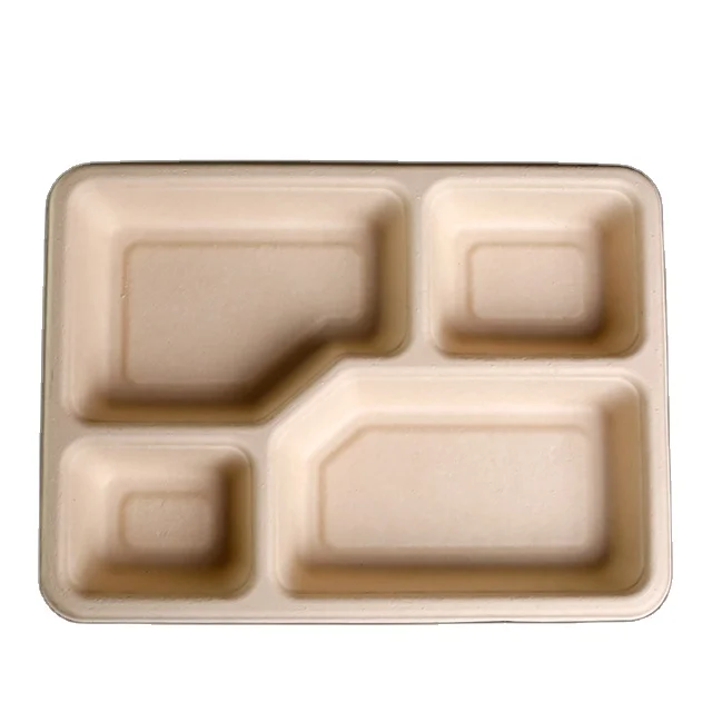700ML Disposable Biodegradable food boxes takeaway packaging disposable 4 Compartments Lunch Box tableware