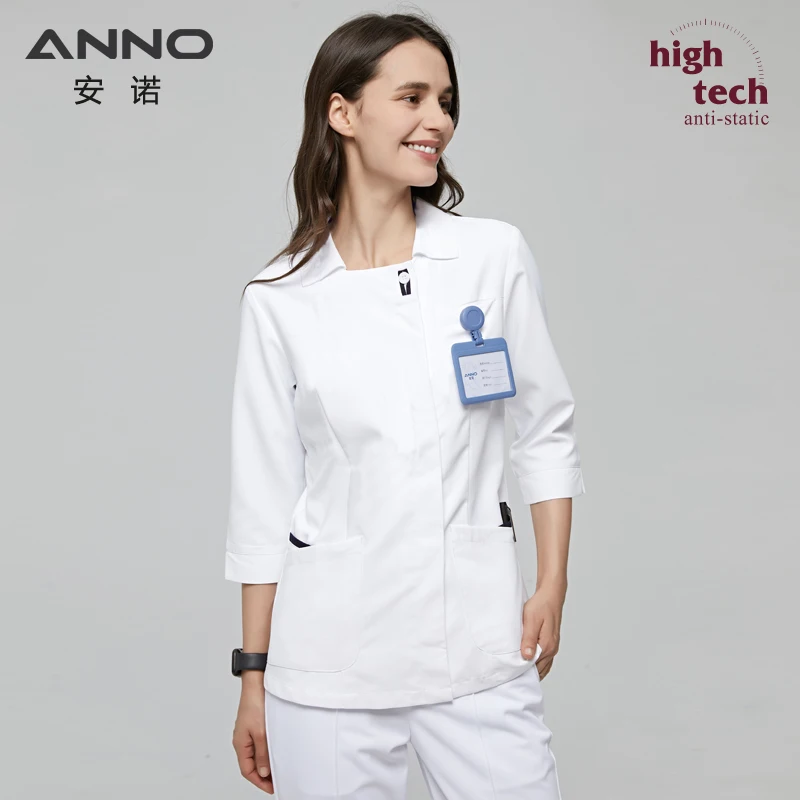 Hot Sale New Designs 3 Pockets Medical Nurse Scrub Uniforms for Hospital Staff Top Clothing Black Print Cotton