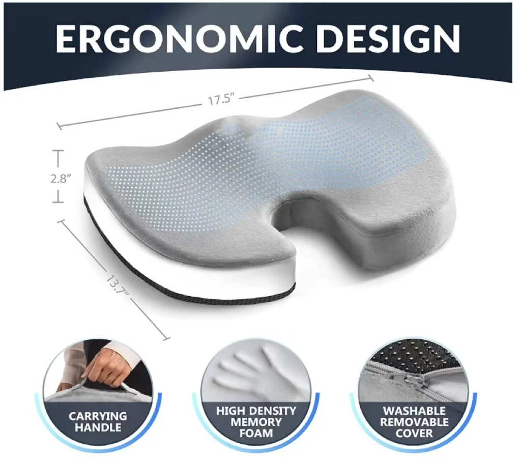 Non-slip Orthopedic Gel  Memory Foam Coccyx Seat Cushion For Tailbone Pain