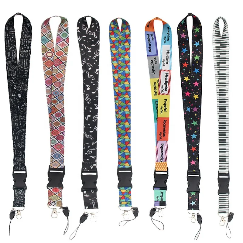 Factory Bulk Stock 2.5cm Printed Neck Straps With Logo Custom mobile phone lanyard ID card Holder key chain polyester ribbon