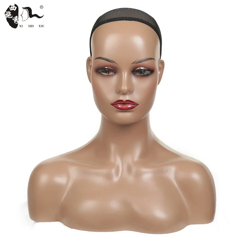 XISHIXIU HAIR Custom Logo African American Female Bust Half Body Realistic Mannequin Head with Shoulders for Wig Display