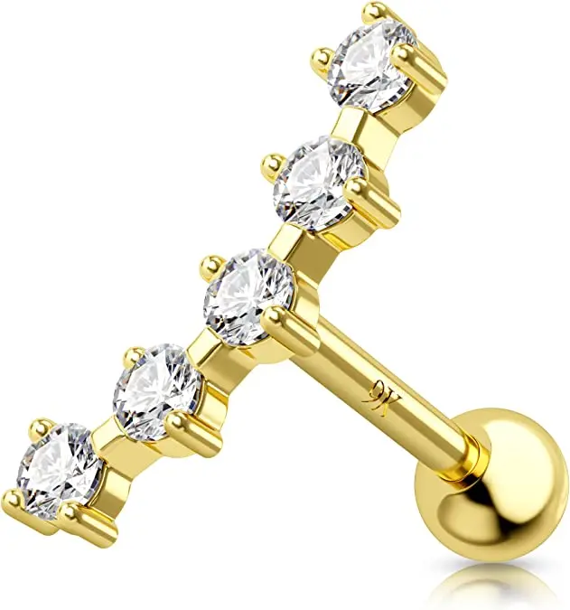 16g CZ Helix Rings Star Conch Piercing Jewelry Helix Stud Moon Helix Earring Crown Tragus Earrings 14K Gold Cartilage Earring