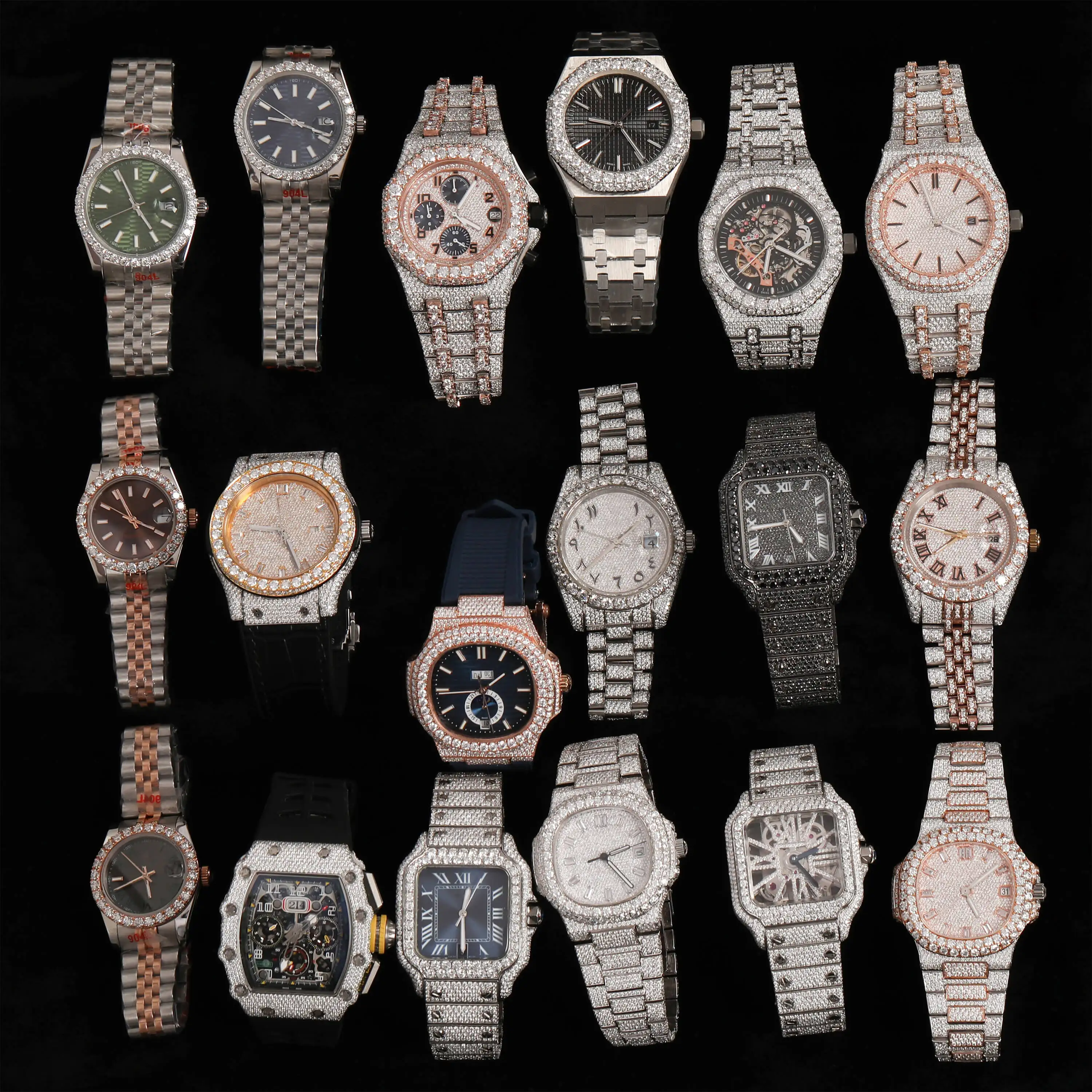 Multiple Customized Diamond Tested Iced Out Luxury VVS Moissanite Diamond Watch Unisex Hip Hop Full Iced Out Diamond Watch