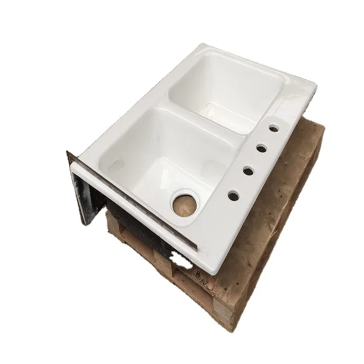 
apron cast iron enamel kitchen sinks with two bowls 