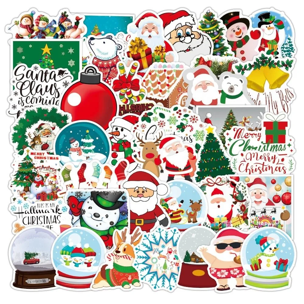 Custom 51pcs Hot Sale Santa Clause Elf Christmas stickers Wall Phone Waterproof Snowman Window Decor Stickers for gifts