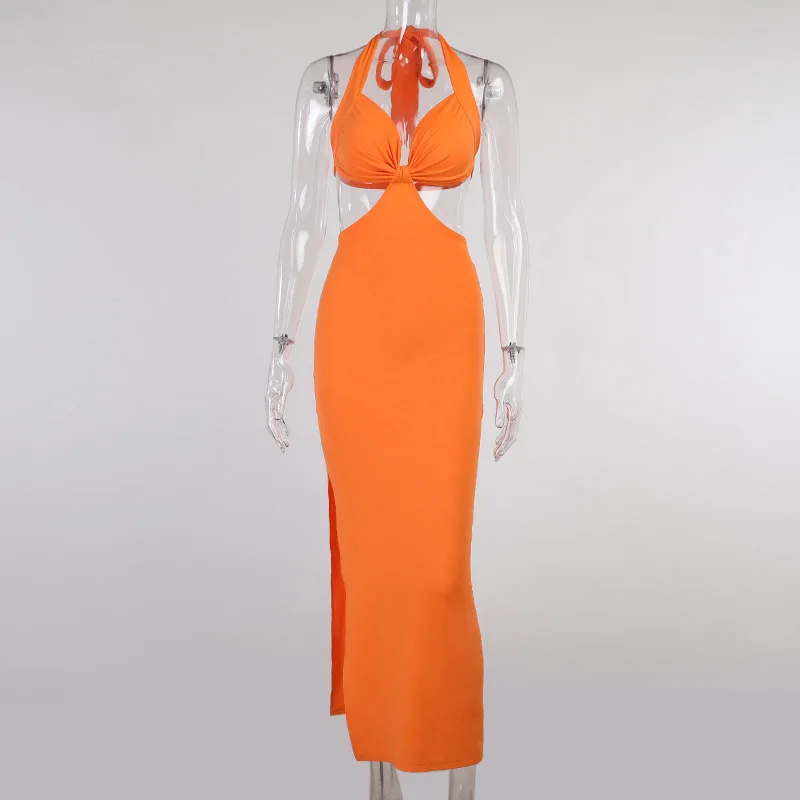 KX-218032P  Most popular orange cutout bow fashion dresses women casual summer beach maxi dress ladies