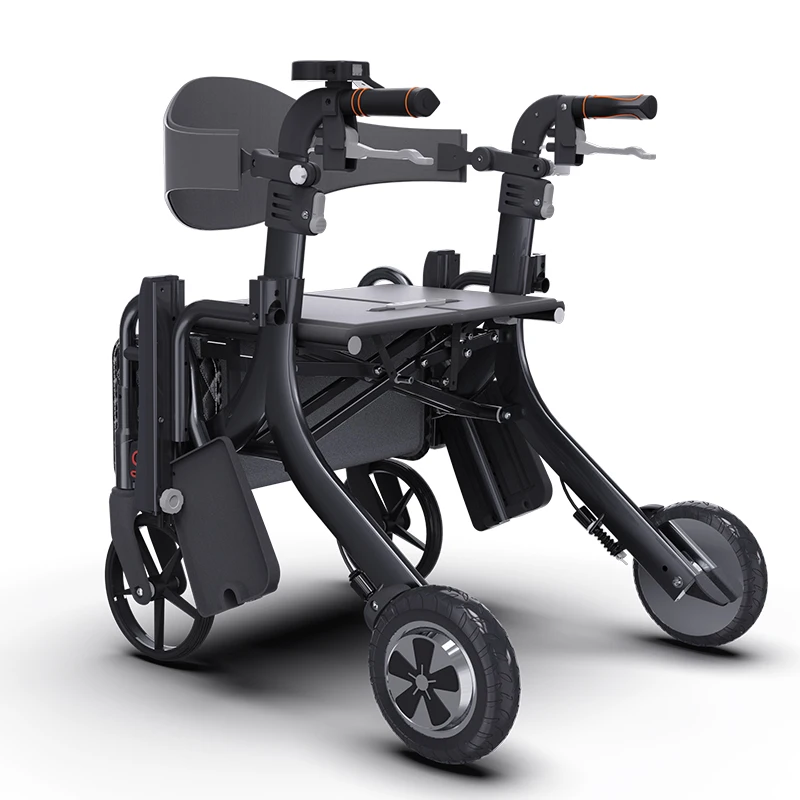 Nanjing CareMoving elderly 4 Wheeled power rolling walker fold up electric walker rollator with wheelchair