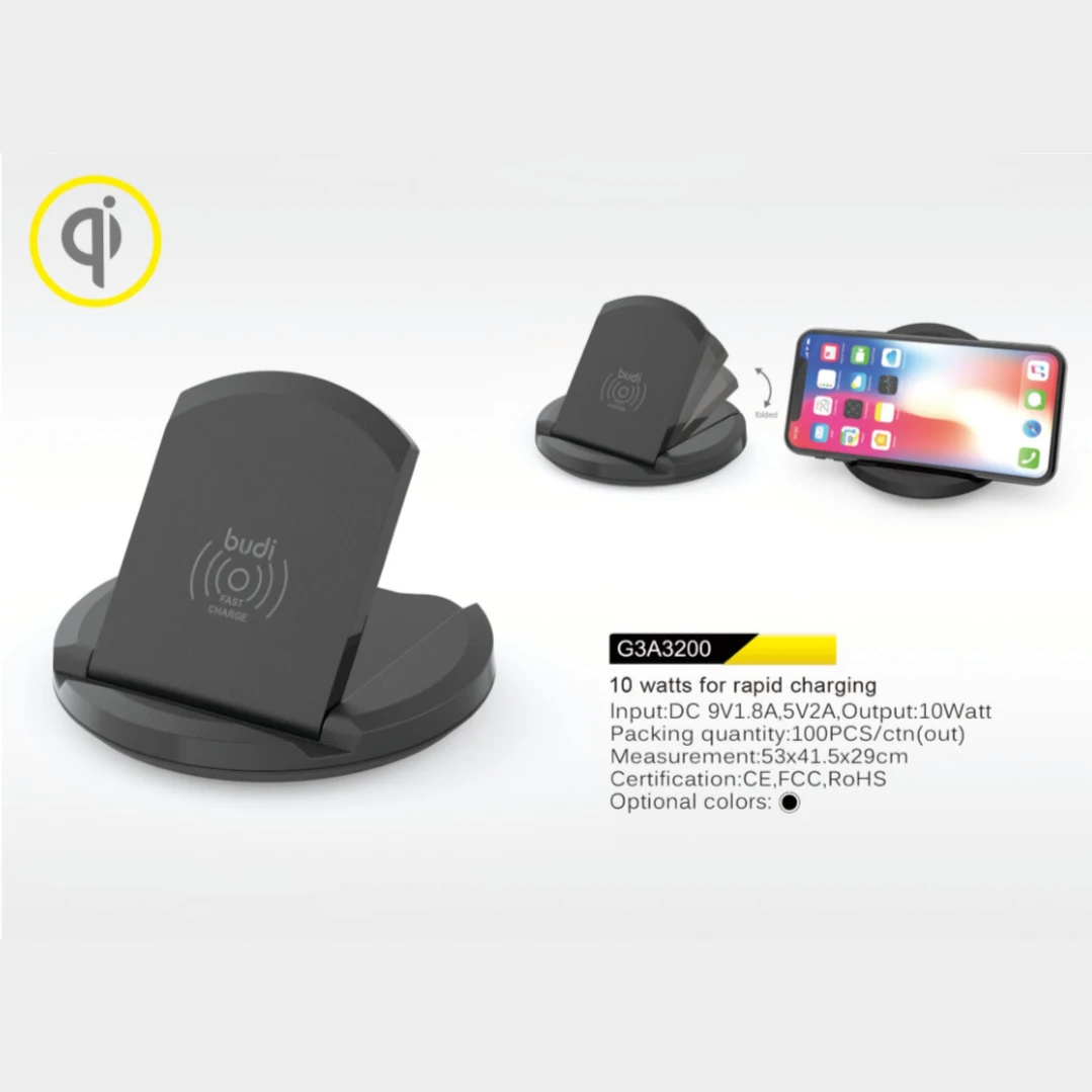 Portable wireless qi fast charging station Vertical Folding Desktop 10w wireless charger adjustable stand base for mobile phone
