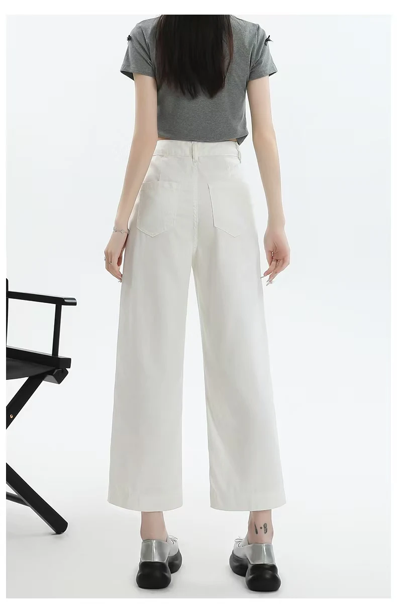 whole denim women new style  summer new thin  loose straight ice silk high waist show thin white pants