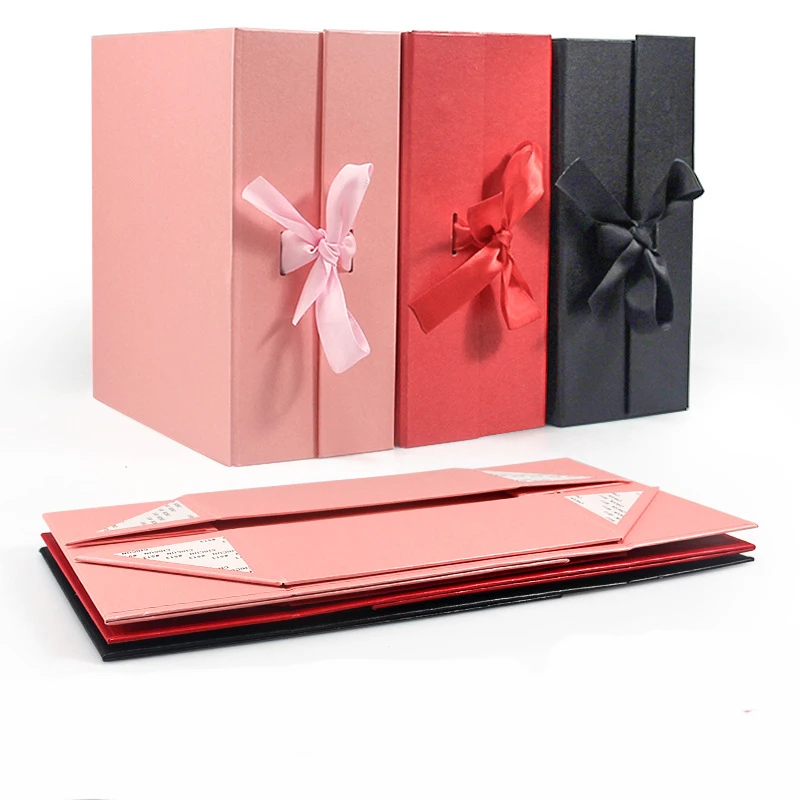 Pink Large Gift Box With Lid Bridesmaid Proposal Hard Collapsible Gift Box With Magnetic Closure Ribbon Gift Box Packaging