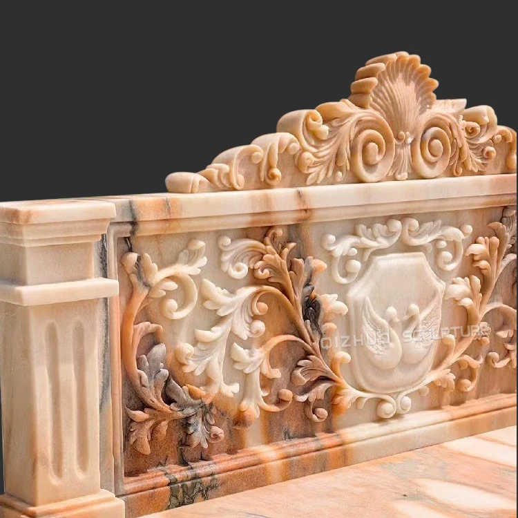 Customized Antique Outdoor Garden Decor Hand Carved Park Natural Stone Red Marble Bench Chair