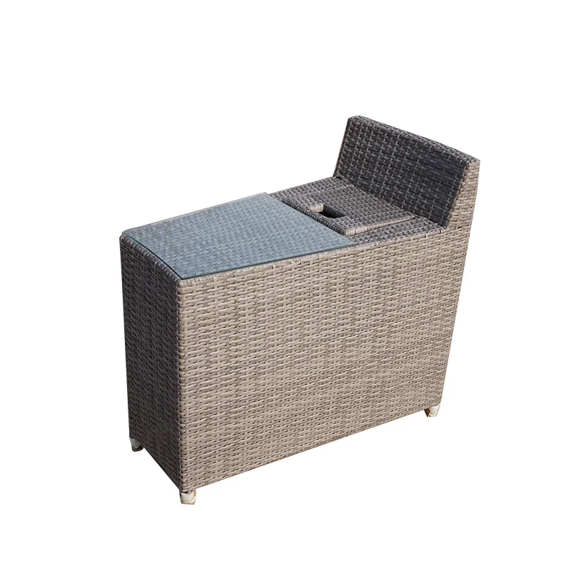 Outdoor flexible combination of aluminum rattan sofa includes double sofa and two side tables and a table