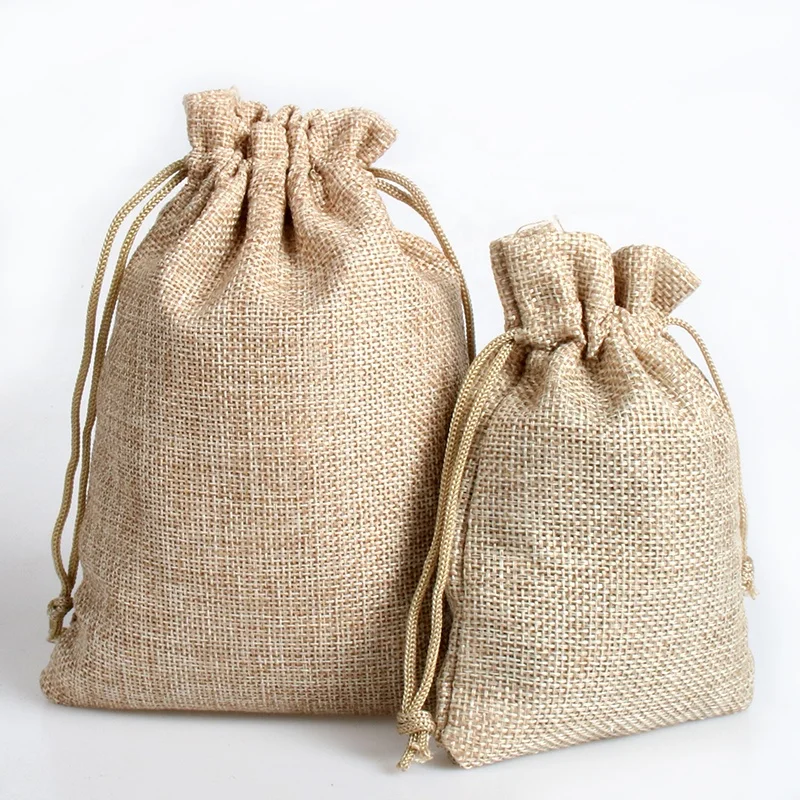 Custom logo Printed Mini jute hemp bag Small Cotton Drawstring Bag for Tea Nut seeds Packing