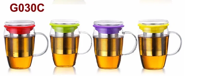 Hot selling factory wholesale home goods personal use borosilicate glass travel mug glass tea infuser mug gift tea set