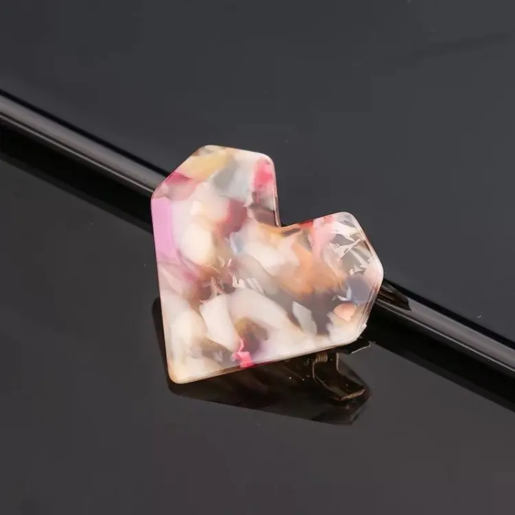 Fashion Heart Shape Acetic Acid Hairpin Side Clip  Big Acrylic Resin Hair Barrettes