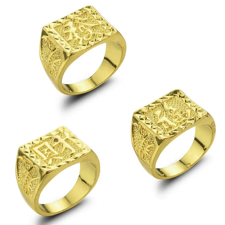Wholesale Wish Good Fortune Money Traditional Chinese Character Gold Jewelry Big Wedding Rings