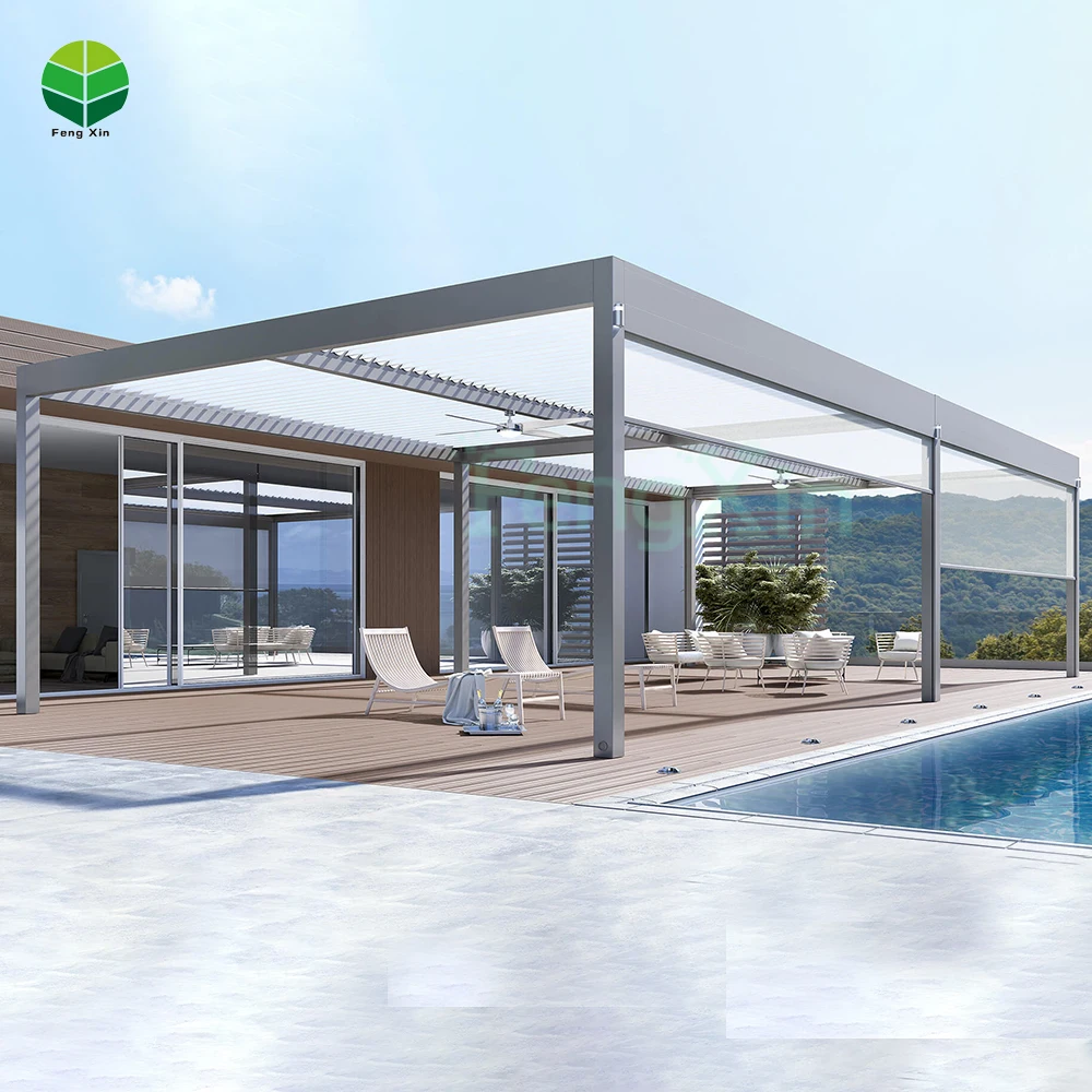 Pergolas-redondas-de-metal China Outdoor Garden Motorized waterproof residential buildings aluminum patio louver roof