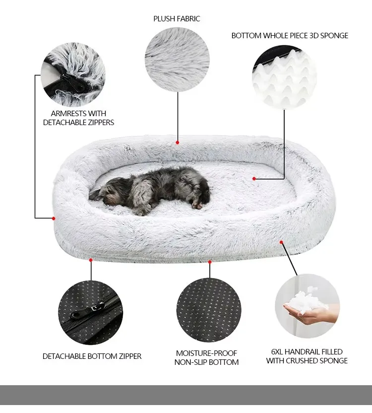 High Quality Washable Sleep Tight Ultra Large Giant Dog Bed Soft Memory Foam Human-Sized Dog Bed