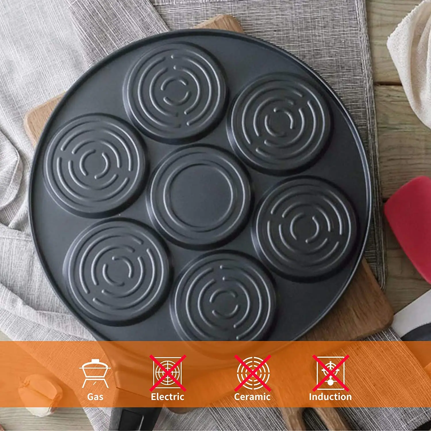 Pancake Pan Nonstick, 7-Mold Cast Aluminum Pancake Griddle, Even Heating & Easy to Clean Pancake Maker