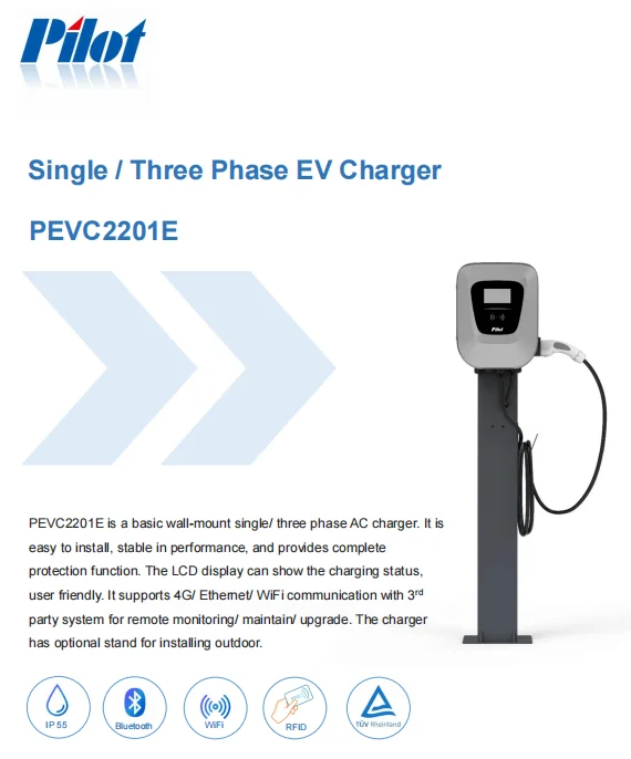 Industry  and trade PILOT EUR Standard 4.3 inch touch screen  Single AC EV Charger PEVC2201E-P7G  Pole mounted