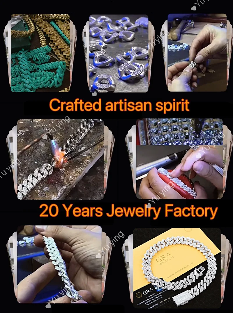 GRA Certificate 6mm 13mm D Color VVS Moissanite Cuban Chain Iced Out Cuban Link Chain Gold Plated 925 Sterling Silver Necklace