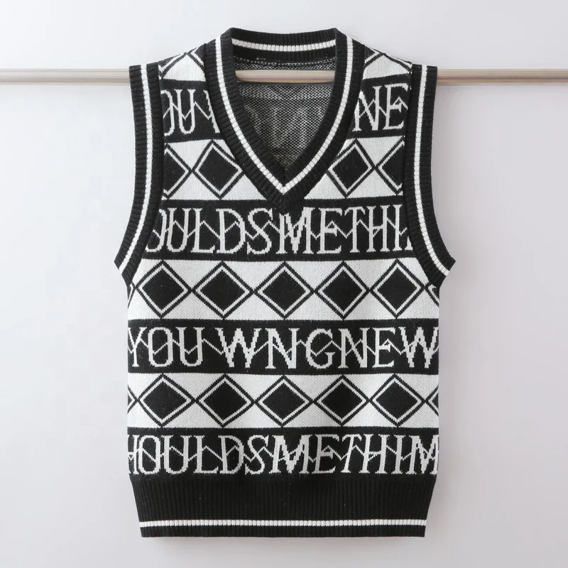 
Professional manufacturer letter pattern v neck style cotton striped sweater vest for child 
