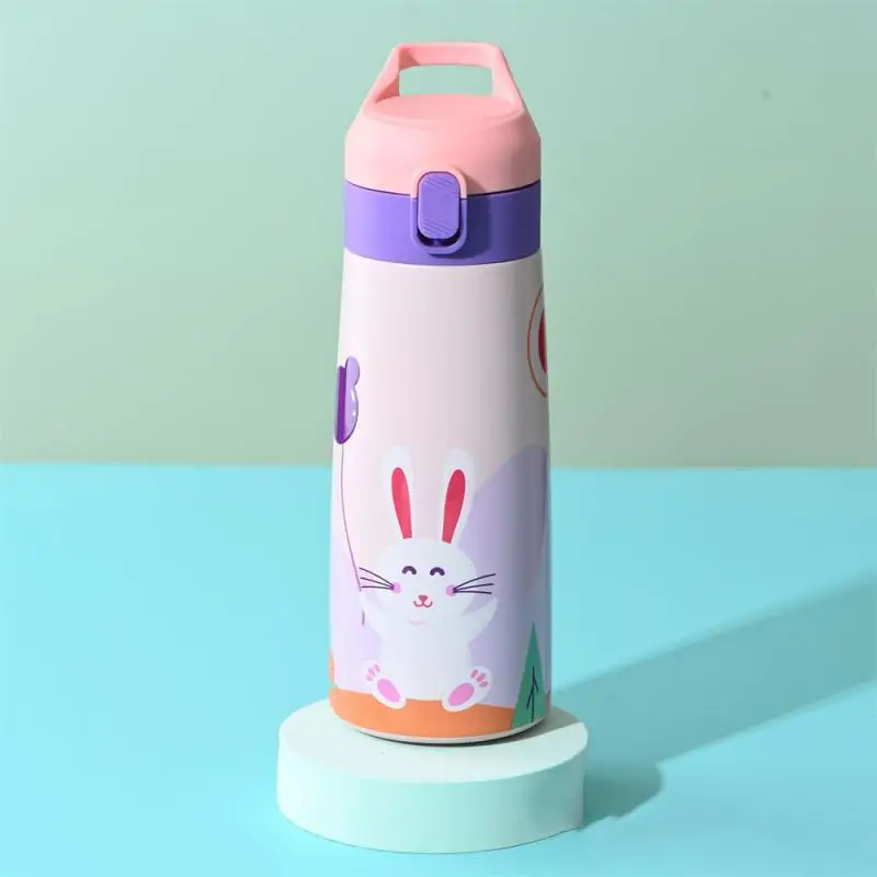 Kids Stainless Steel Straw Thermos Mug With Case Cartoon Leak-Proof Vacuum Flask Children Thermal Water Bottle Thermocup