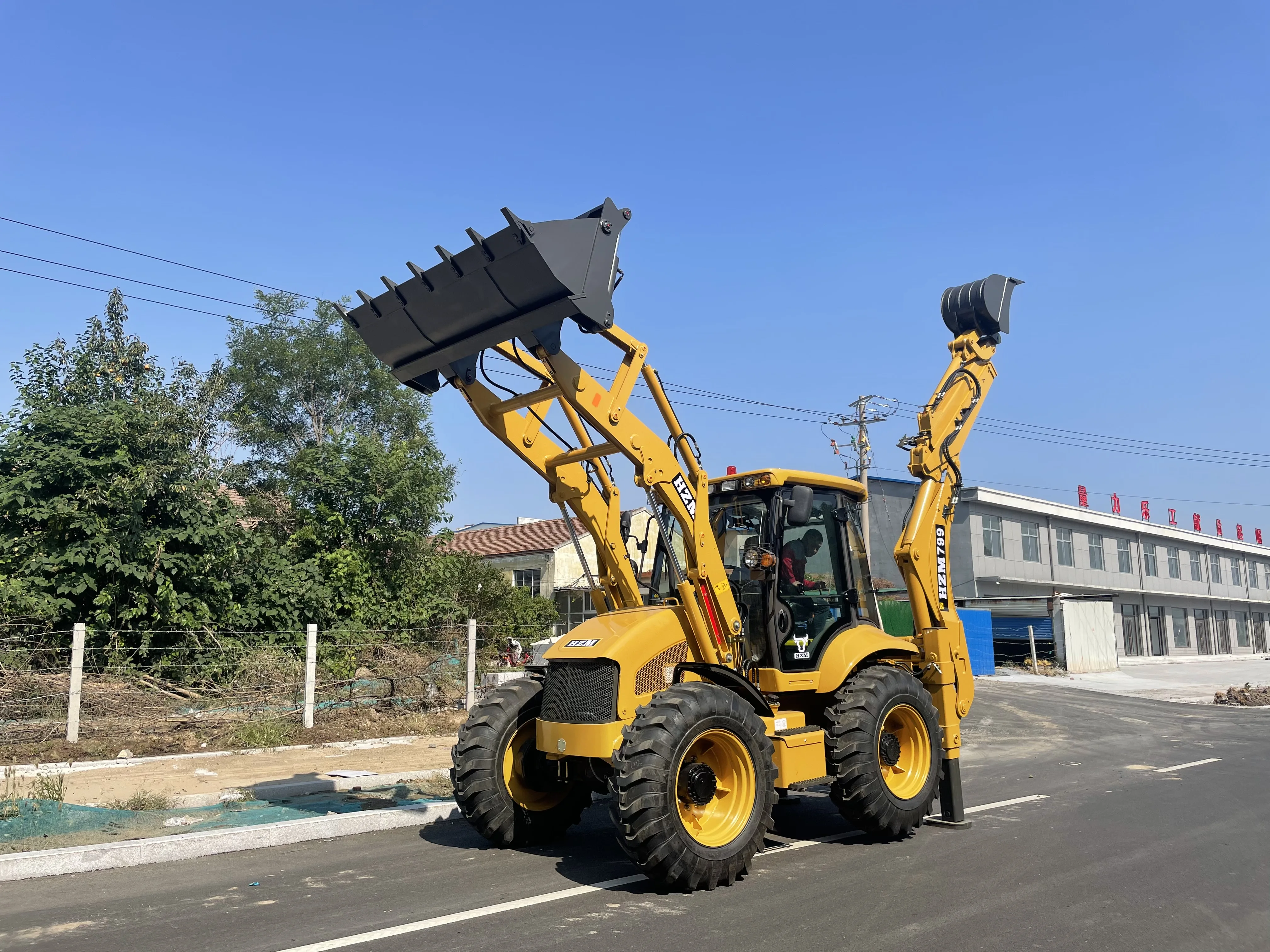 New cheap 4X4 WD 388 articulated backhoe loader with 4in1 bucket big digger bucket