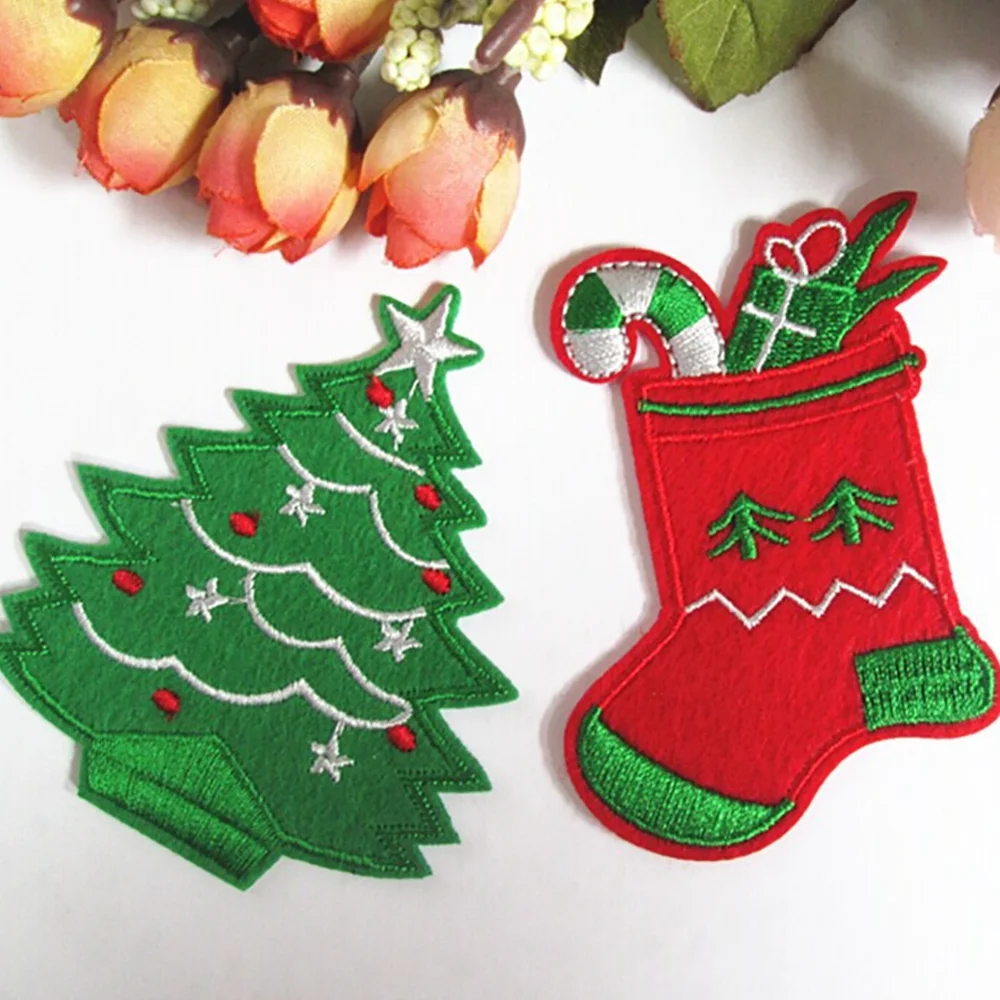 
Wholesale high quality Christmas holiday gift tree and sock embroidery patches 