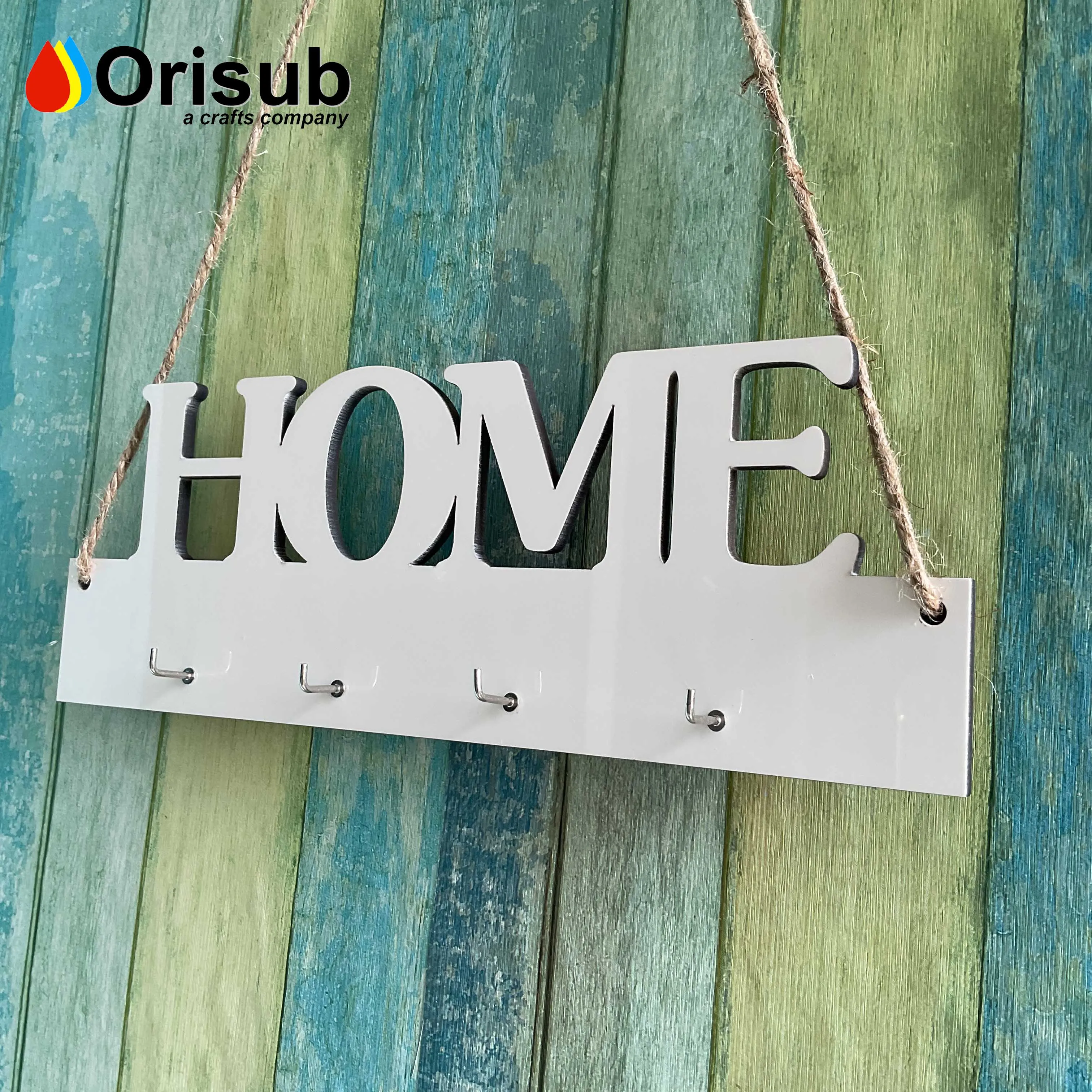 Personalized white MDF sublimation HOME key holder with 4 hooks