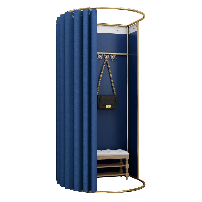 Simple assembly mobile fitting room for clothing store display racks