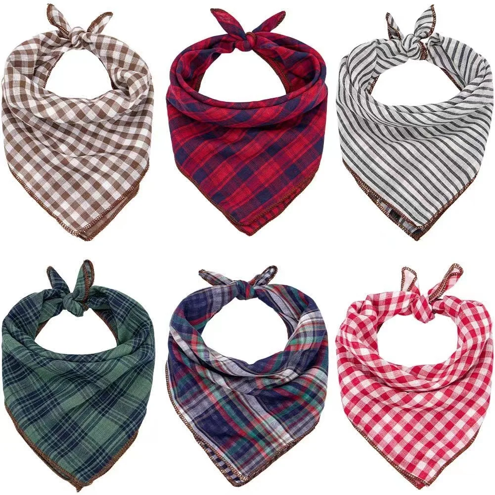 Dog Bandanas Birthday Gift Washable Square Plaid Printing Dog Bib Double Reversible Kerchief Scarf for Small to Large Puppy