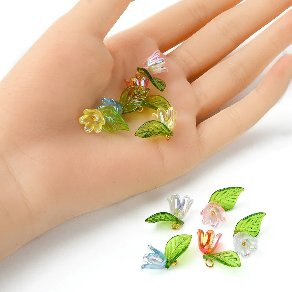 Rawmand 10 pcs Orchid Charms Acrylic Leaf and Flower Charm Pendant for Jewelry Making DIY Craft Earring Necklace Bracelet