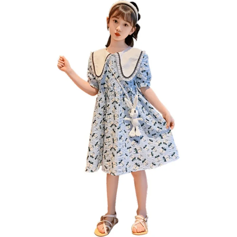 New spring and summer clothing medium and big girls dress primary school girls temperament mid dress