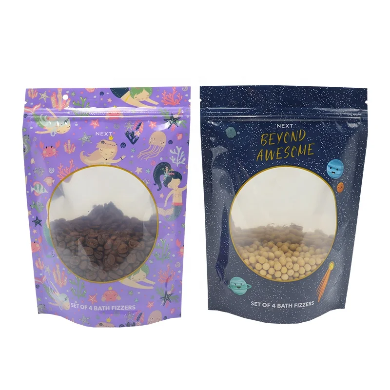 Custom Printed Black Aluminum Foil Plastic Transparent Window Food Packaging Bolsa Stand Up Pouch With Zipper