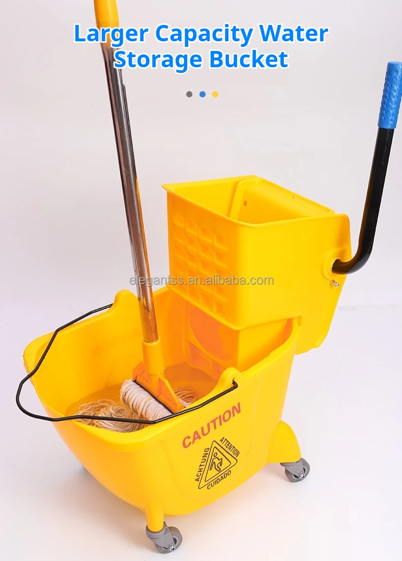 PP Polypropylene Yellow Commercial Mop Bucket with Side Press Wringer for Restaurants Hotel Janitorial Use