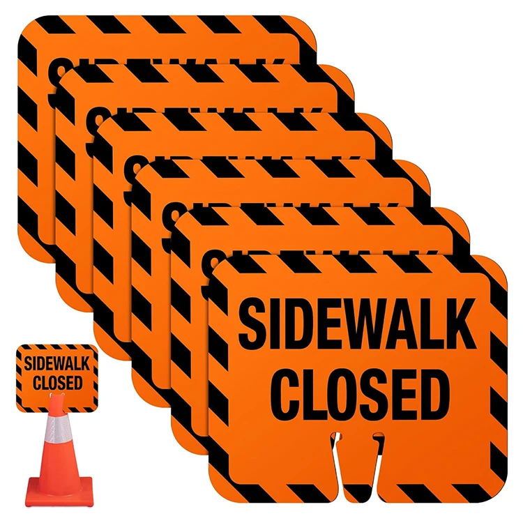 Traffic Cone Warning Sign Reversible Sidewalk Closed Sign for Road Barricade Outdoor Construction Orange Printed on PVC