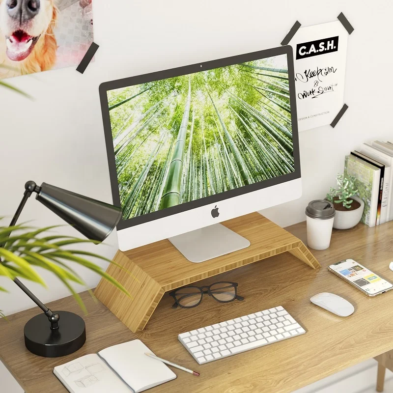 Desktop Organizer Standing Desk Bamboo Wooden Laptop PC Computer Monitor Stand Riser