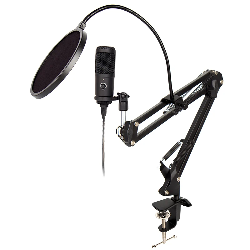 USB Desktop Studio Desktop Vlog Streaming Broadcasting Condenser Gaming Microphone with Arm Stand