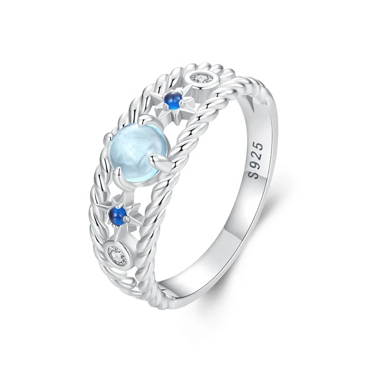 Youchuang 2024 blue glass dainty jewellery ring stacked fashion crystal engraveable 925 sterling silver casual rings for ladies