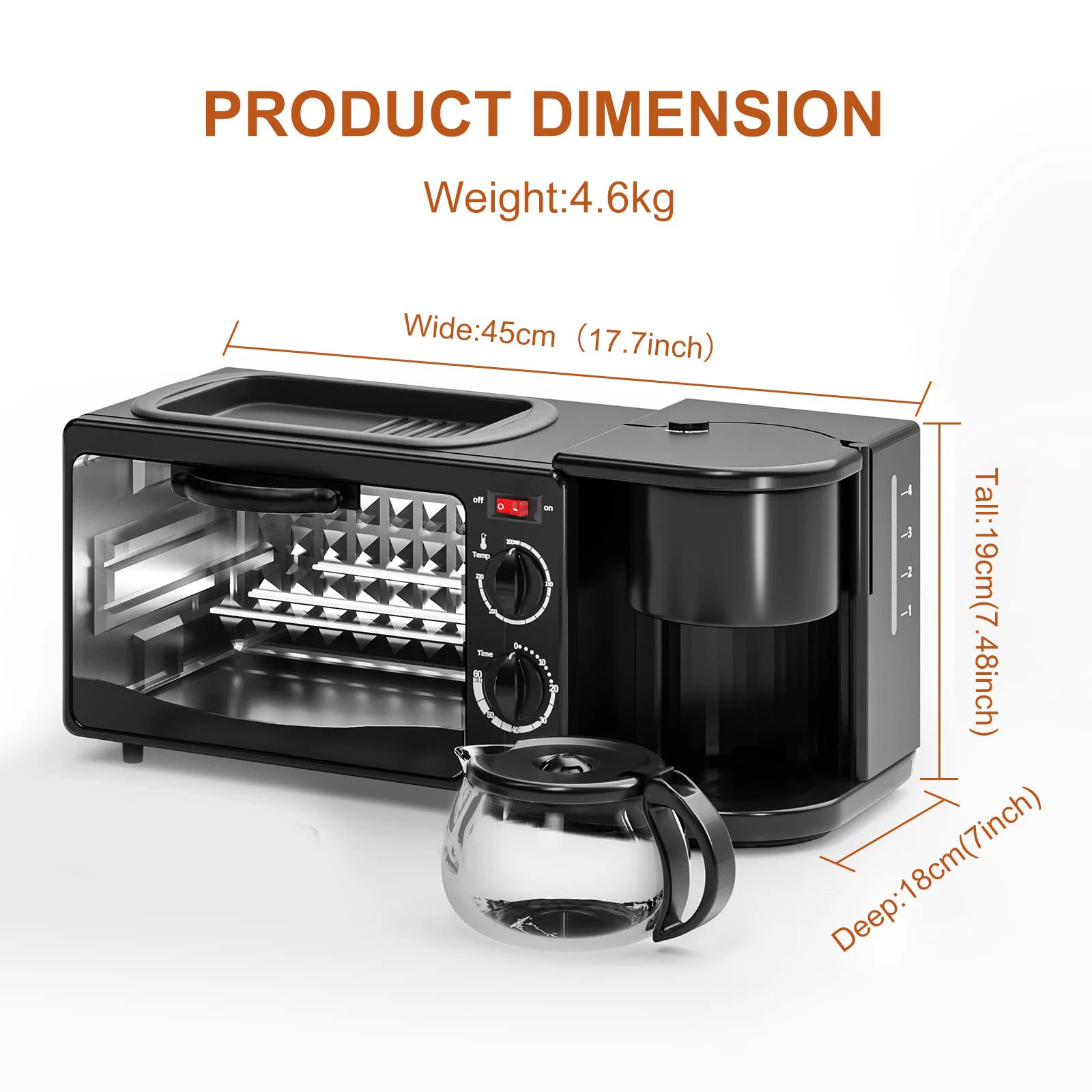 3-in-1 Breakfast Maker Station with Non-Stick Frying Pan Oven Coffee Machine
