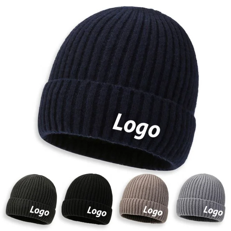 Wholesale Custom Logo Organic Cotton Woven Jacquard Knitted Hat Beanie With Flat Embroidery