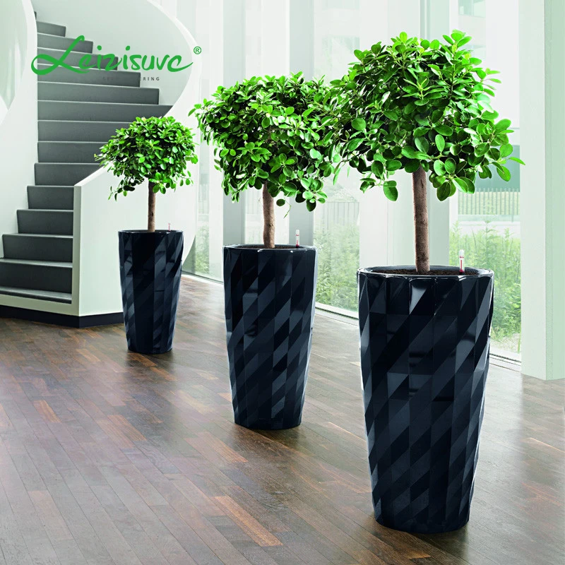 Mid Century Modern outdoor indoor large size plastic office maceta commercial flower pots with self watering system