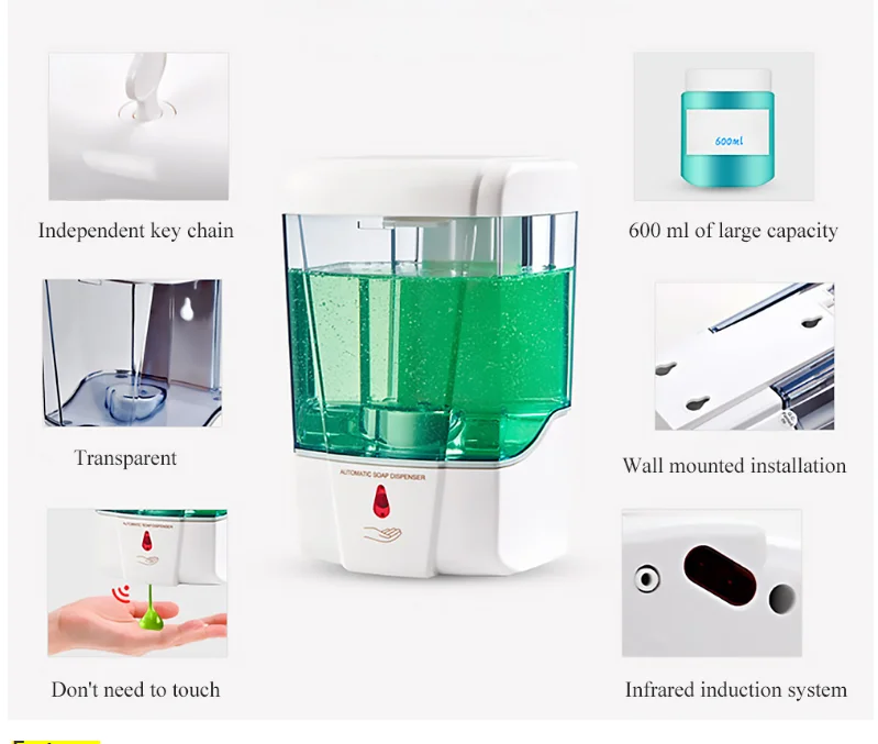 High quality Wall Mounted Soap Sanitizer Automatic Dispenser 700ml Write